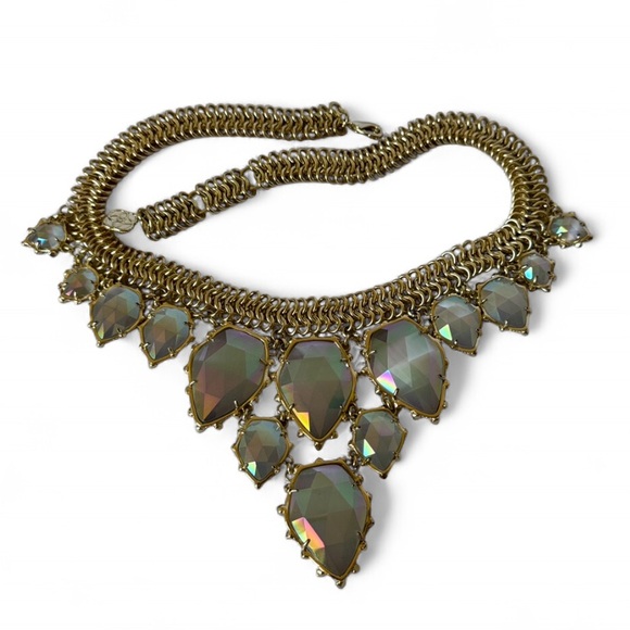 Vintage Kendra Scott Elegant Gretchen Statement Necklace Gold Iridescent Slate - Picture 3 of 17